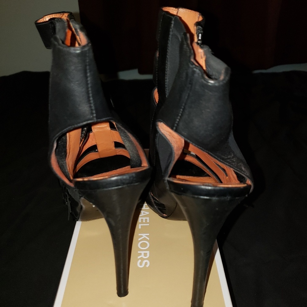 Black leather 4 inch gladiator heels